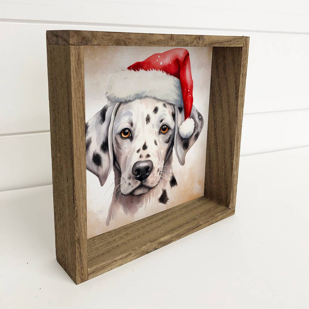 Dalmatian Santa Hat - Cute Holiday Animal Canvas Art - Frame