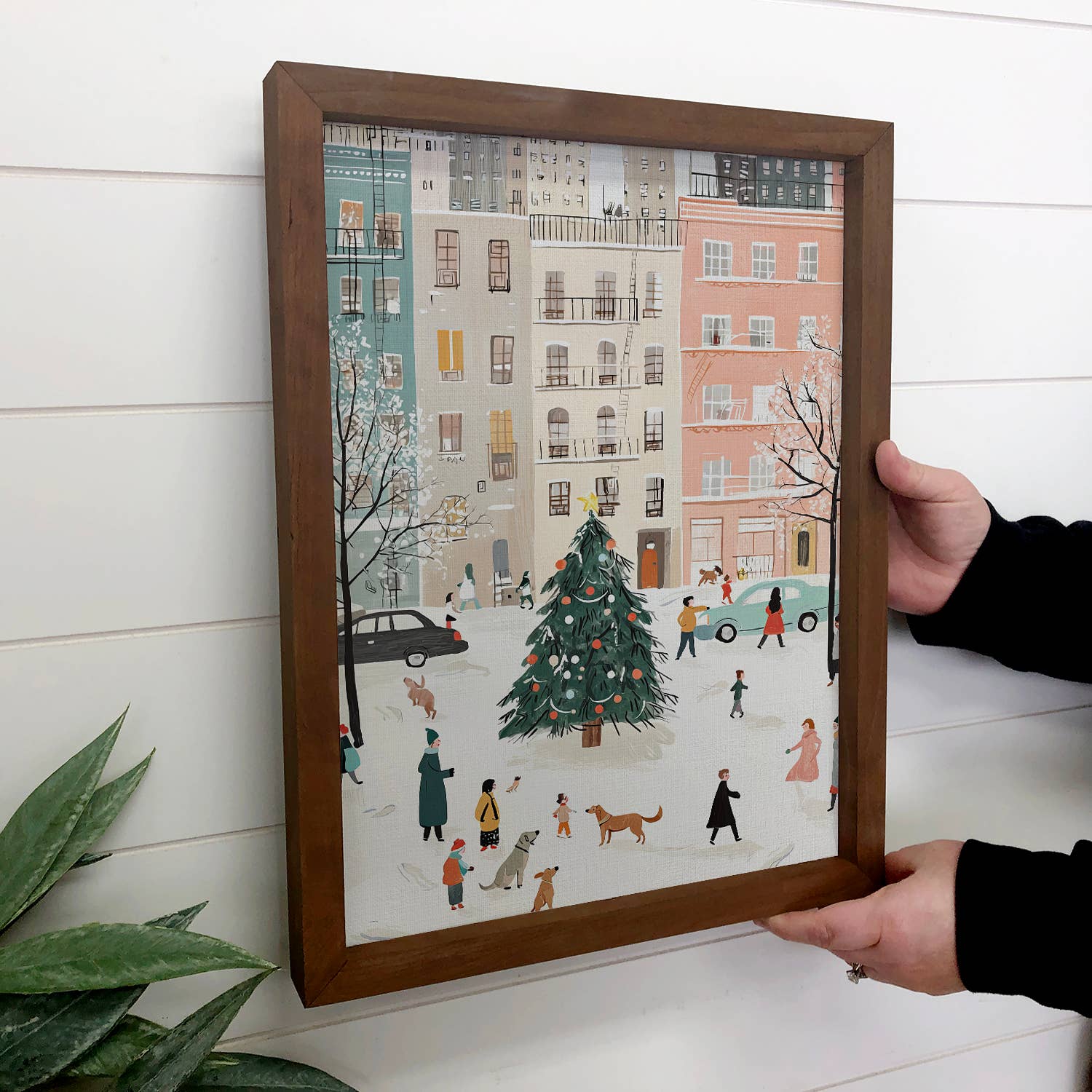 Christmas City People - City Holiday Wall Art - Wood Framed