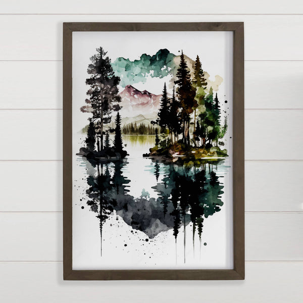 Lake Tahoe Black Ink Painting - Lake Canvas Art - Wood Frame