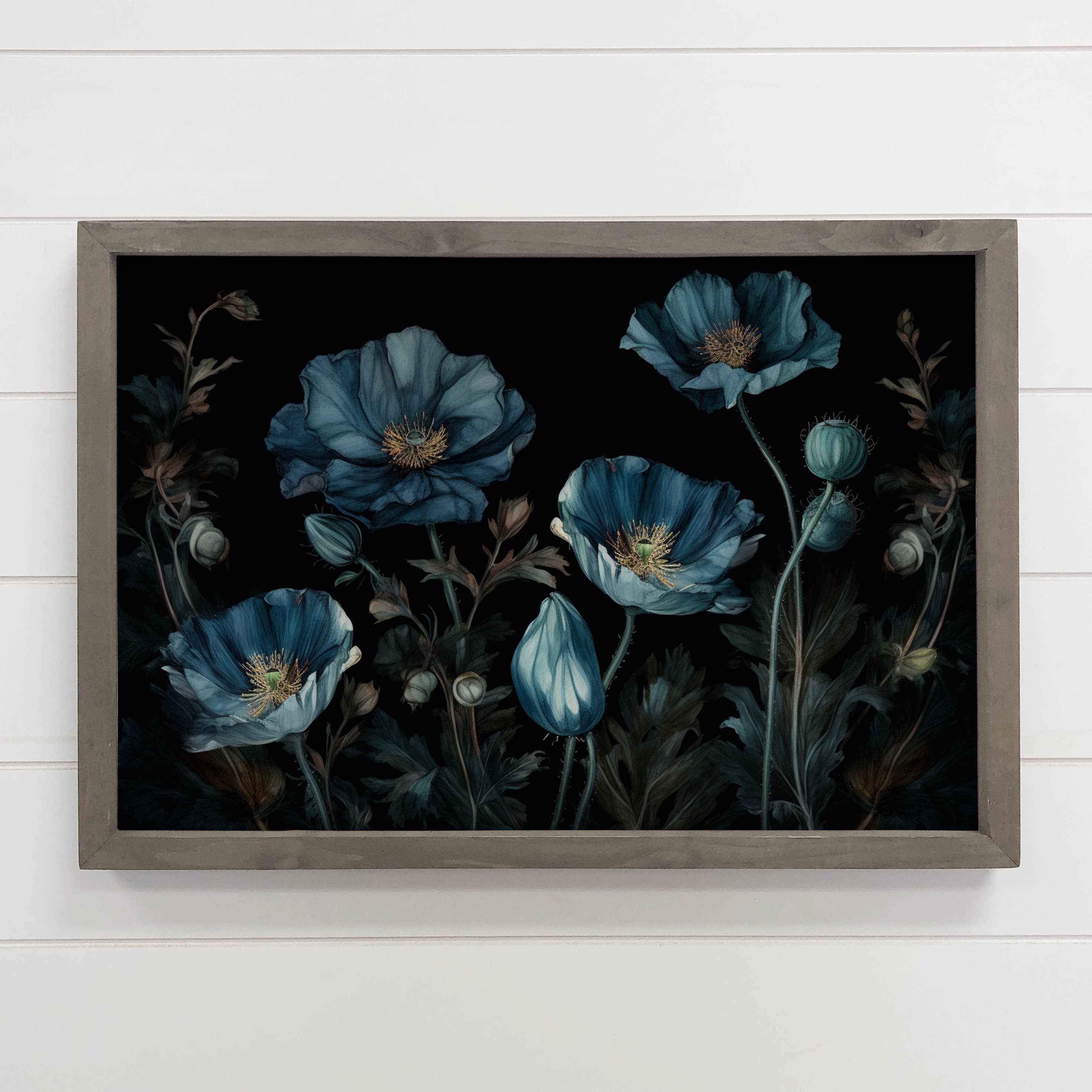 Blue Poppies - Flower Canvas Art - Wood Framed Nature Decor