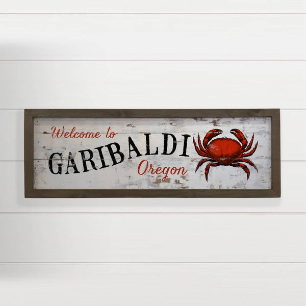 Personalized Welcome Sign - Wood Framed Rustic Crab Wall Art