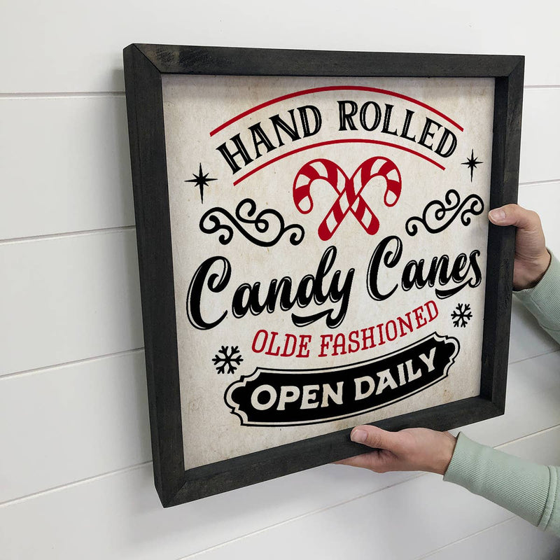 Hand Rolled Candy Canes - Framed Holiday Word Sign