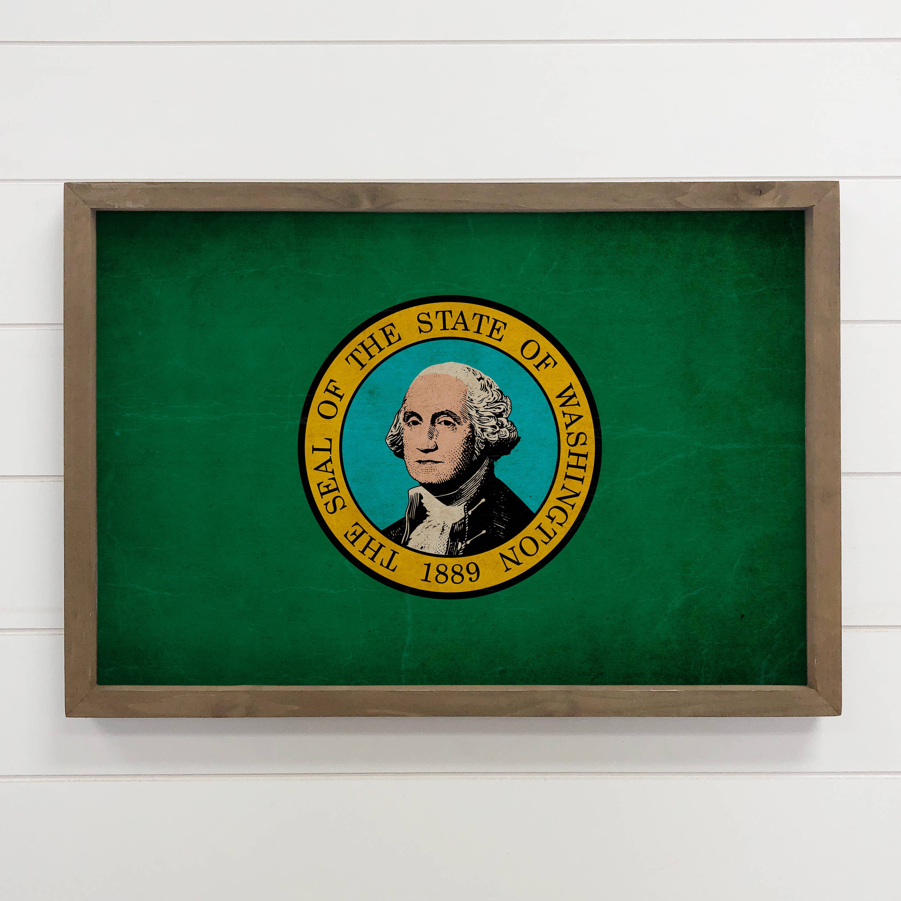 Washington Vintage Flag - State Flag Canvas Art - Framed Art