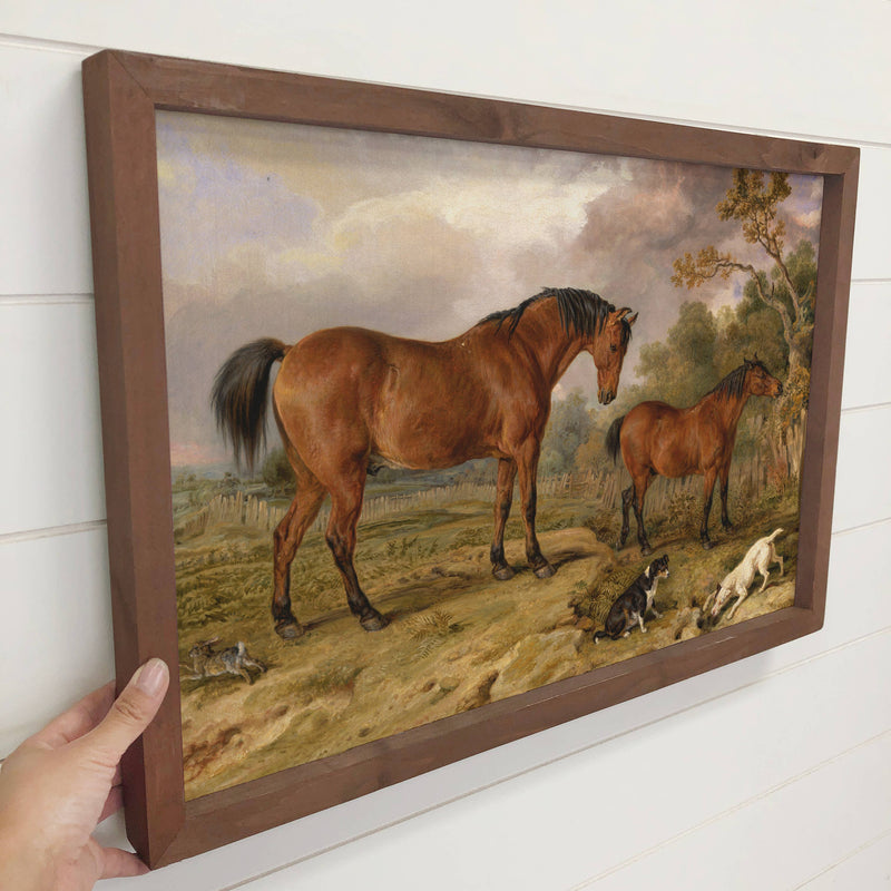 Horses and Dogs - Framed Animal Canvas Art - Wood Framed Art