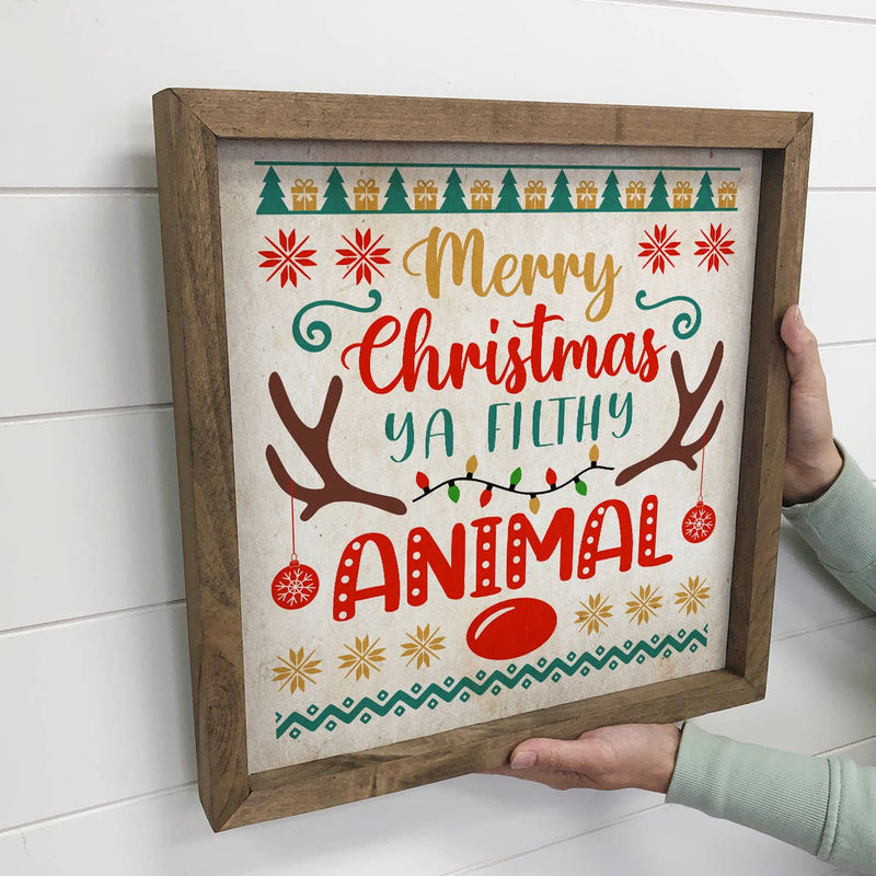 Merry Christmas Filthy Animal Antlers - Framed Holiday Sign