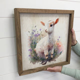 Vintage Goat Flowers - Spring Time Goat Canvas Art - Framed