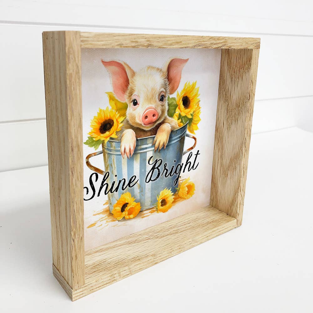 Piggy & Yellow Daisies - Cute Baby Animals Wall Art - Framed