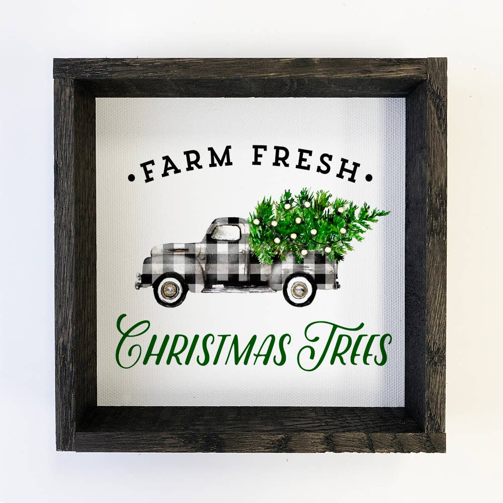 Black and White Christmas Truck Mini Wood Sign Ebony Stain