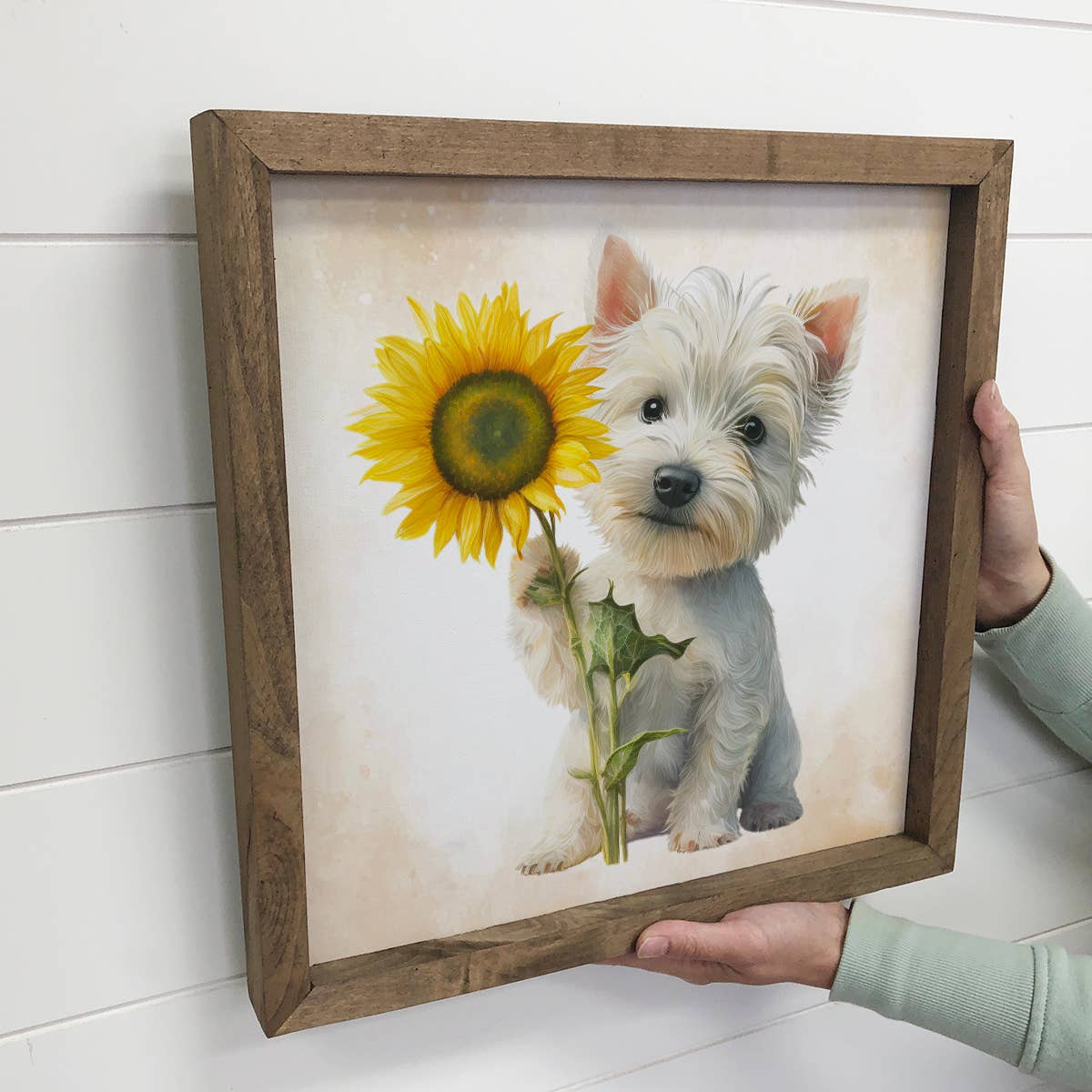 Sunflower Westie - Cute Puppy and Flowers - Sunflower Art