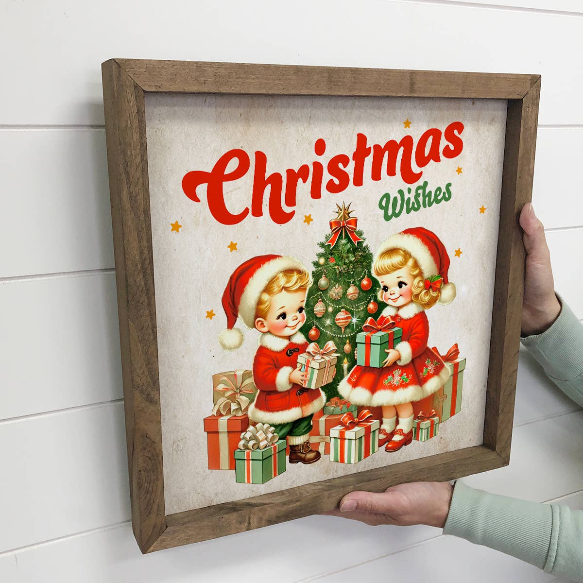 Vintage 1950's Christmas Wishes Two Children - Christmas Art