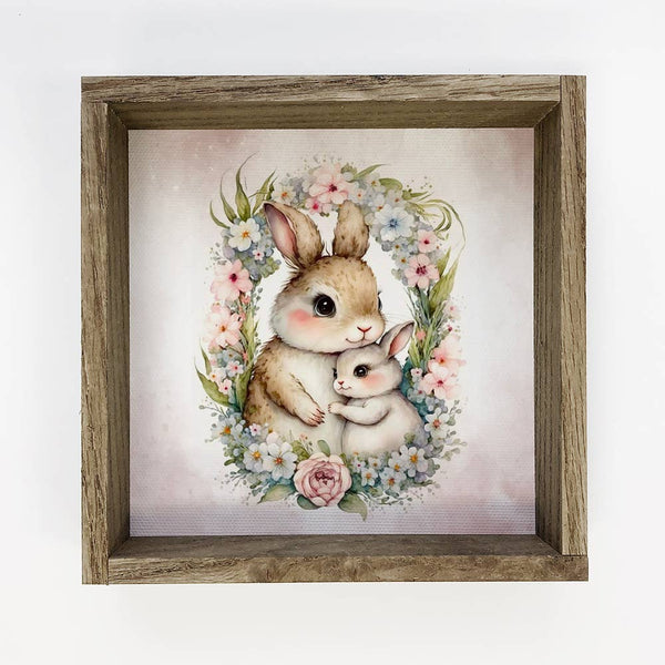 Mama Baby Bunny Springtime - Spring Time Canvas Art - Framed