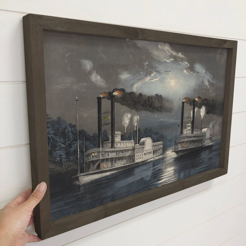 Midnight Mississippi Steamboats - Steamboat Canvas Art