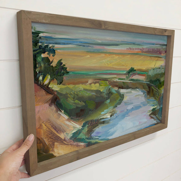River Abstract Painting - Framed Nature Painting - Farmhouse