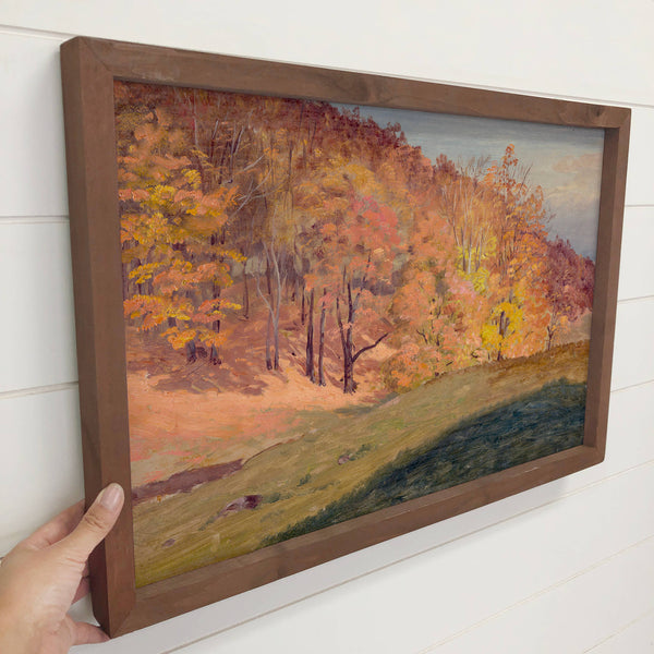Autumn Woods Vintage Painting - Mountain Canvas Art - Framed