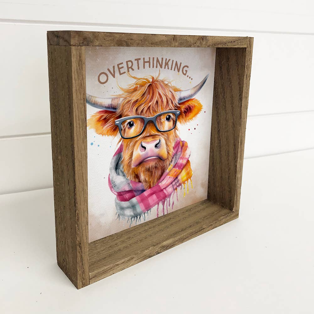 Overthinking Cow - Cute Highland Cow - Farmhouse Cow Art