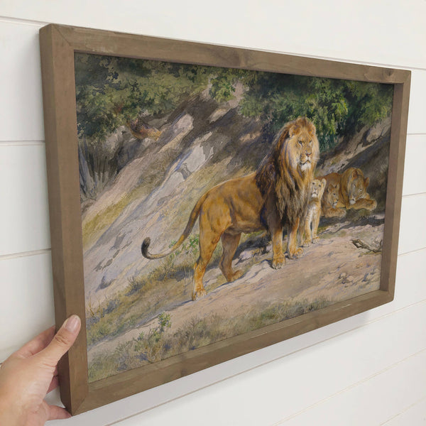 King of the Lions - Lion Canvas Wall Art - Wood Framed Decor