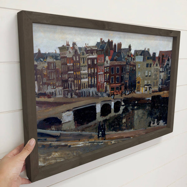 Old Amsterdam - City Landscape Canvas Art - Wood Framed
