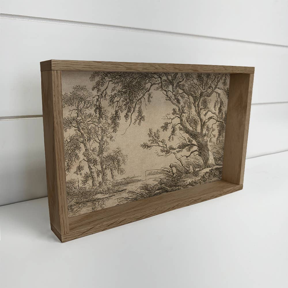 Fisherman Under the Trees - Nature Sketch Canvas Art