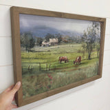 Cows Grazing - Farmhouse Wall Art - Framed Animal Canvas Art