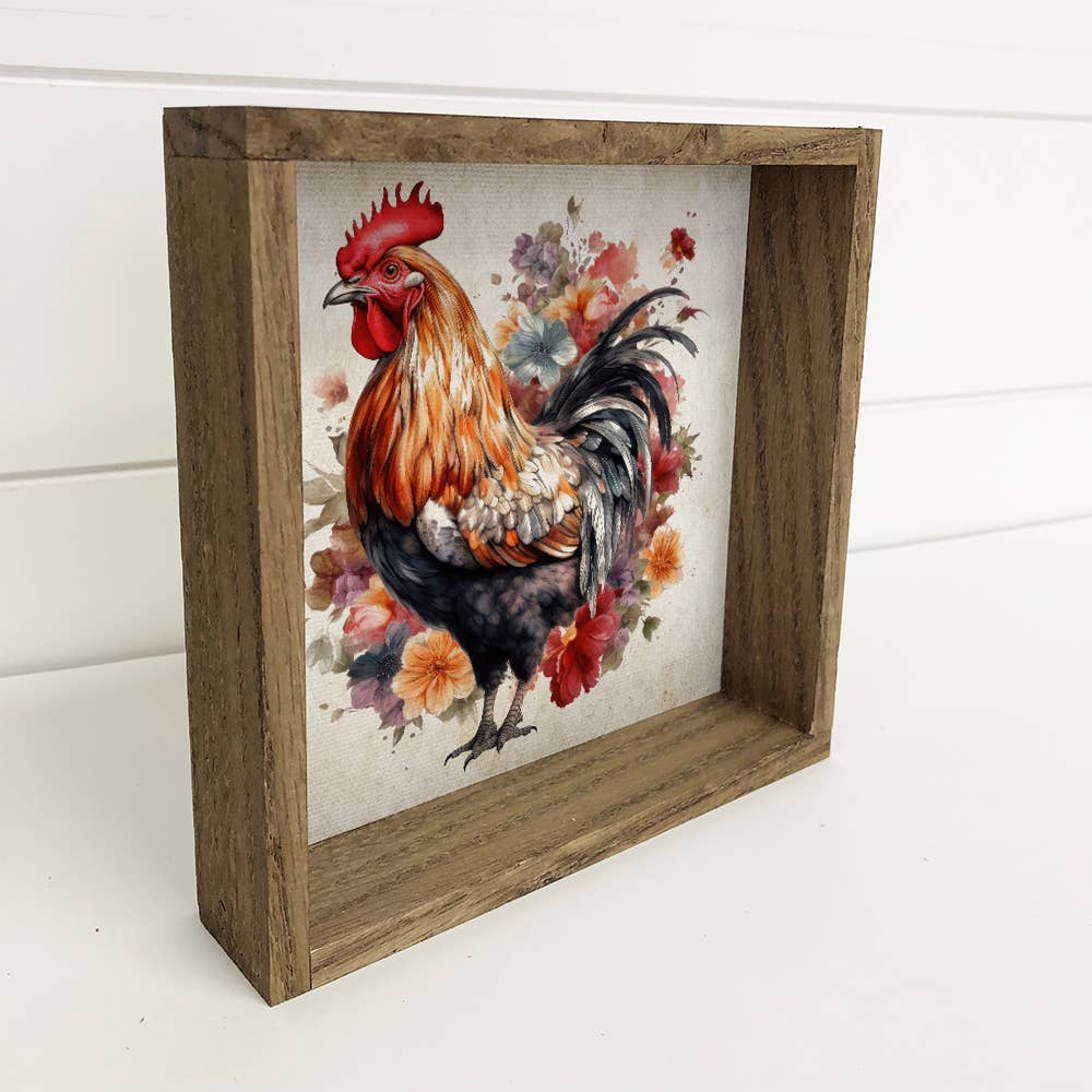 Vintage Bold Chicken - Farmhouse Chicken Canvas Art - Framed