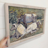 White Cows Vintage Painting - Cow Canvas Art - Wood Framed