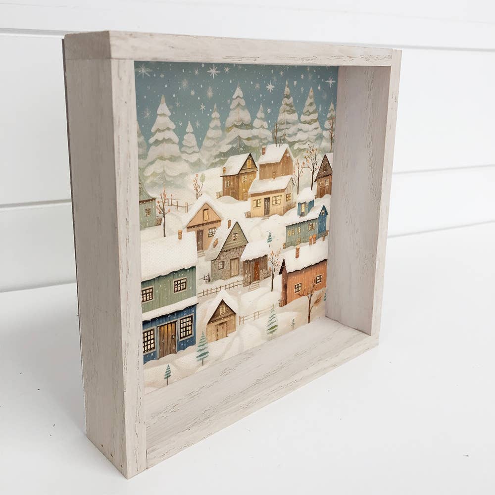 Snowy Christmas Village - Christmas Scene Canvas Art - Decor