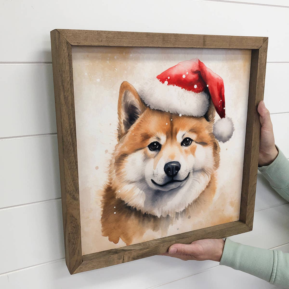 Akita Dog Santa Hat - Cute Holiday Animal Canvas Art - Frame