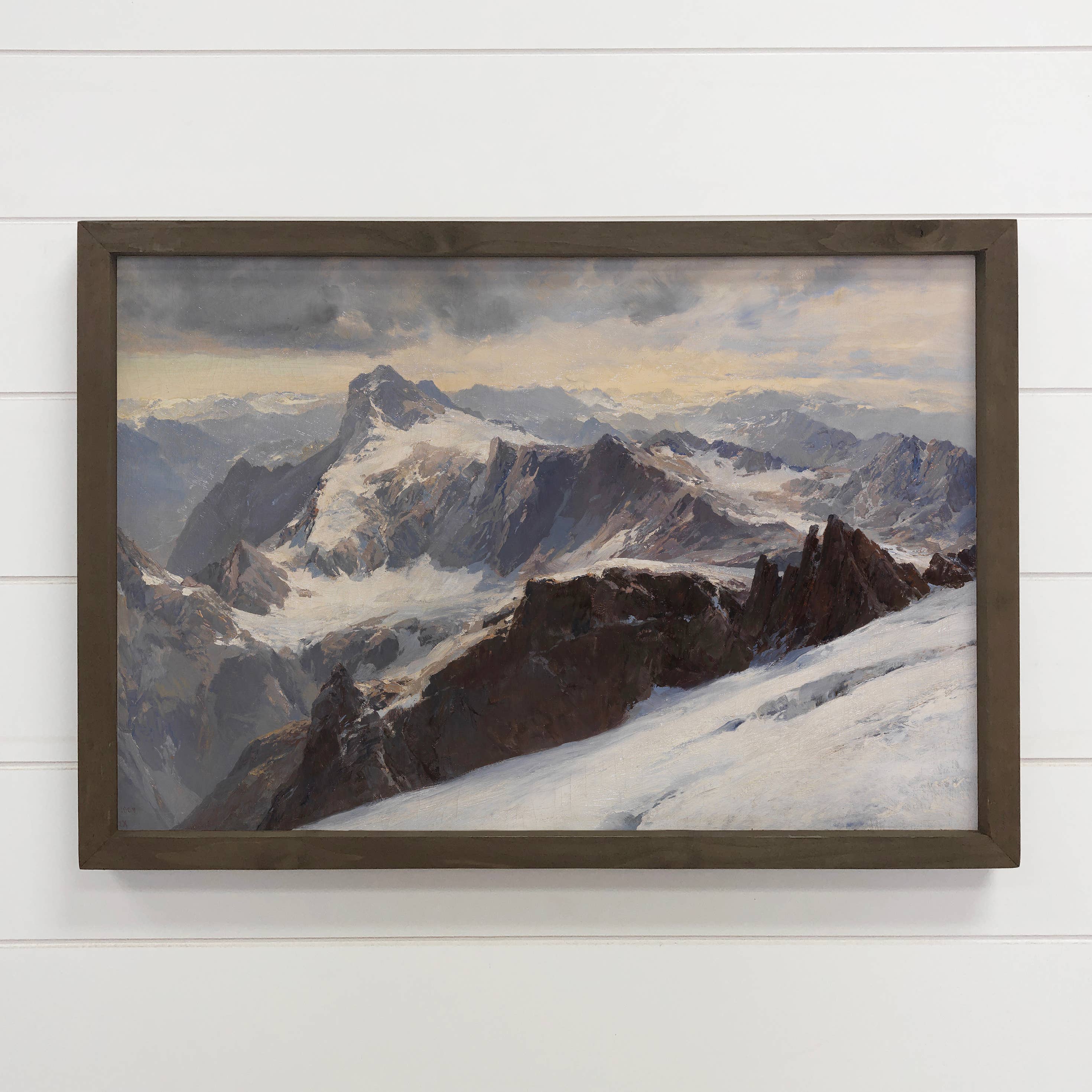 Snow Capped Mountain Tops - Cabin Canvas Art - Wood Framed