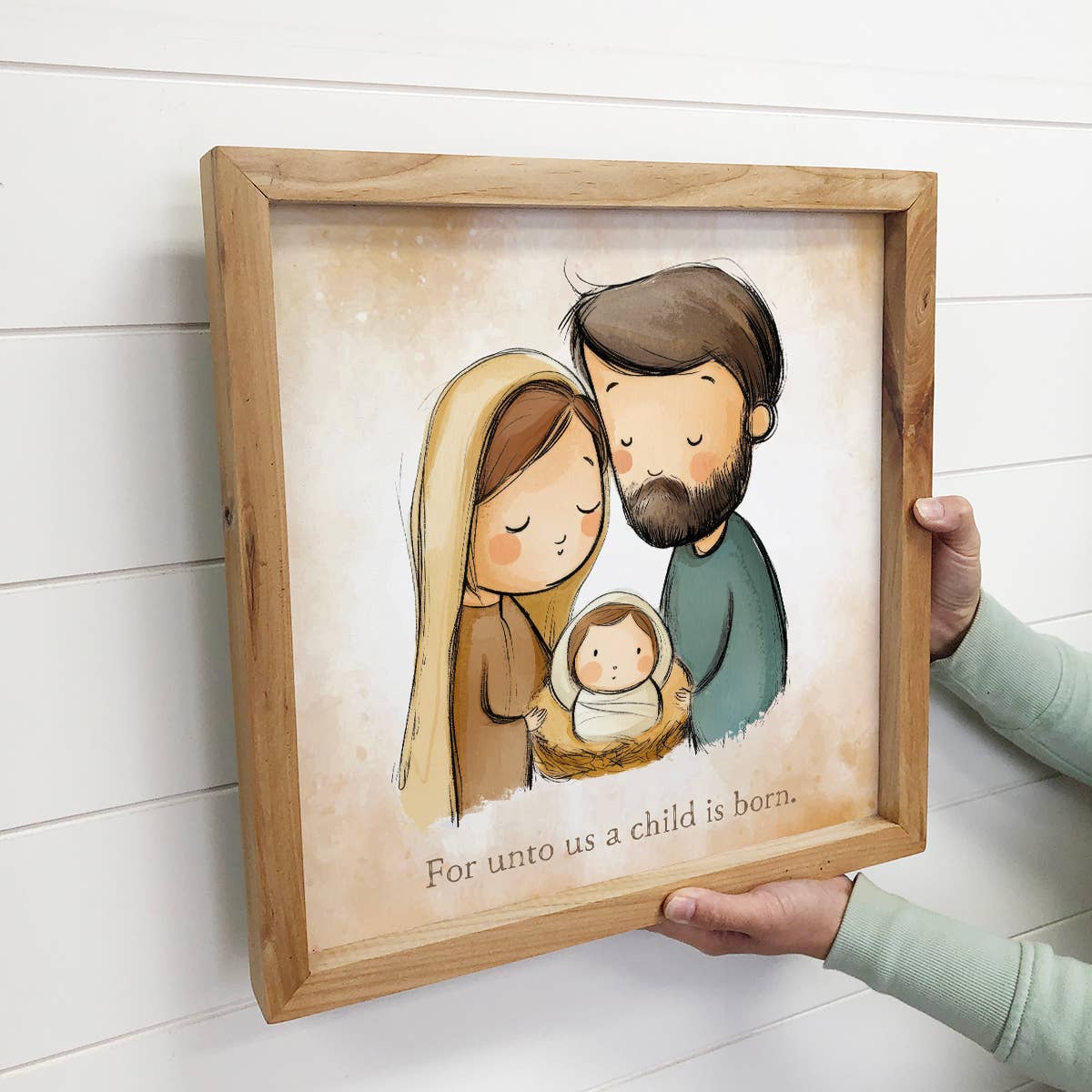 Cute Nativity Mary Joseph Baby Jesus - Nativity Canvas Art