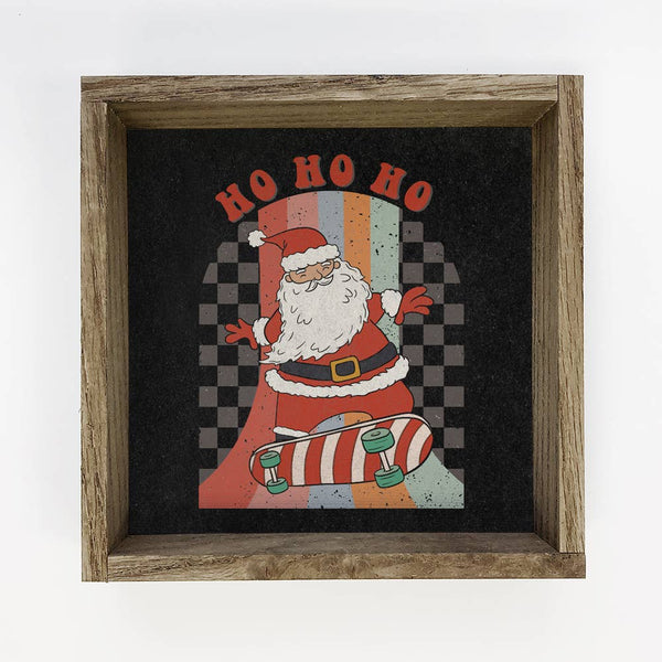 Retro Santa Skateboard Ho Ho Ho - Vintage Holiday Canvas Art