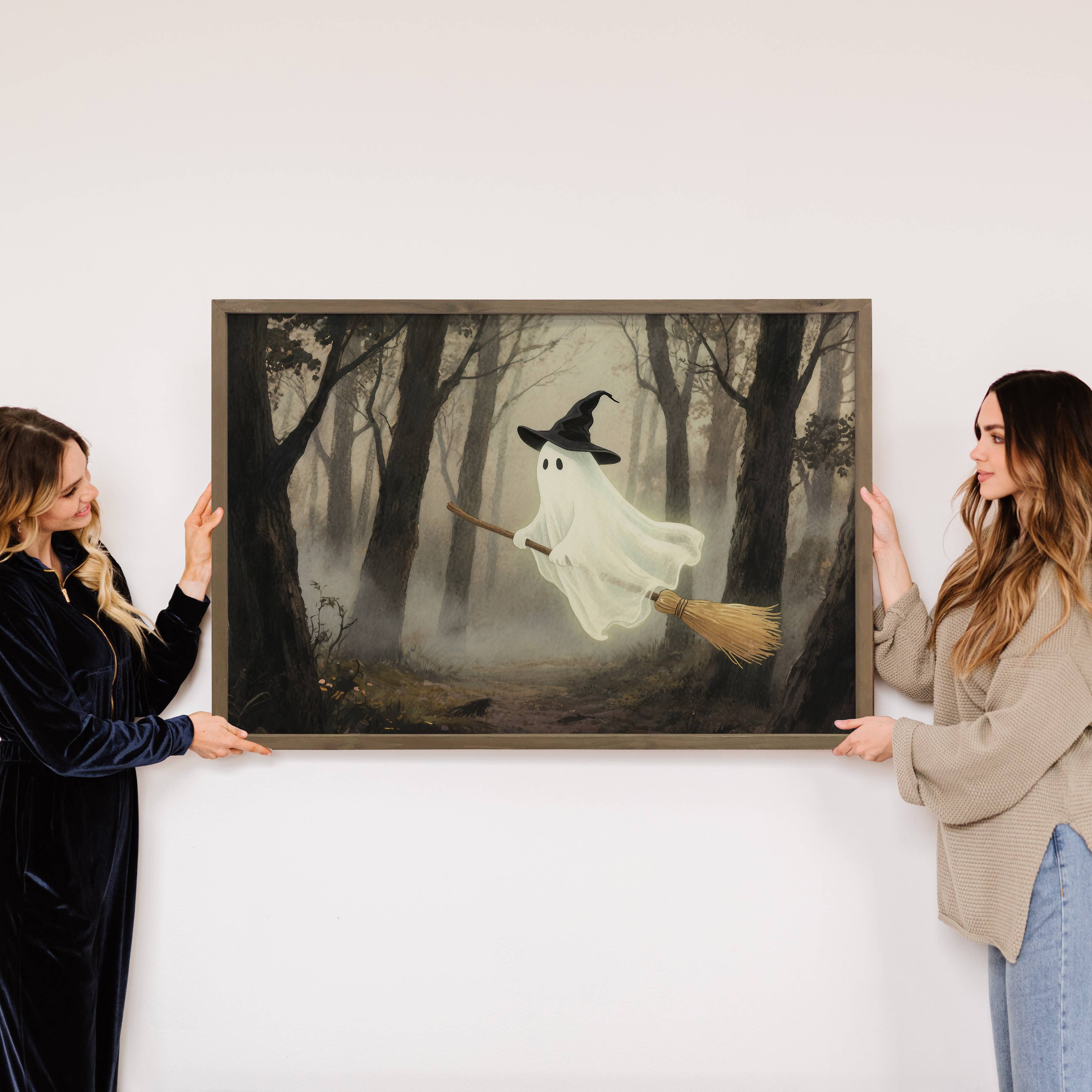 Ghost Witch in the Forest - Cute Halloween Canvas Art