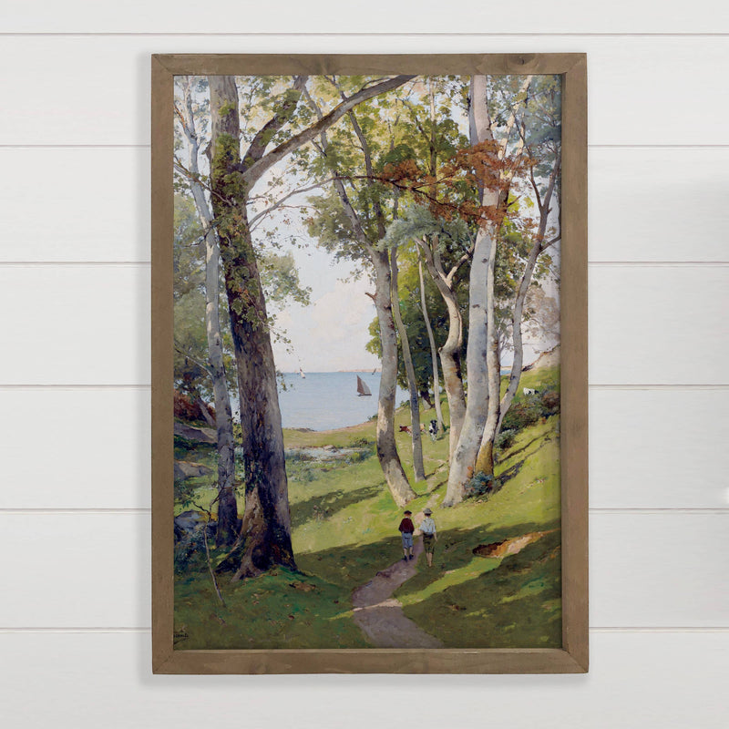 Boys Walking to the Sea - Landscape Canvas Art - Wood Framed