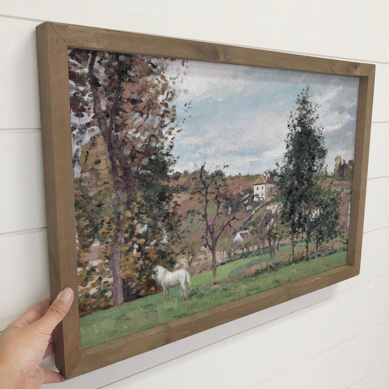 European Horse Farm - Horse Canvas Art - Wood Framed Decor