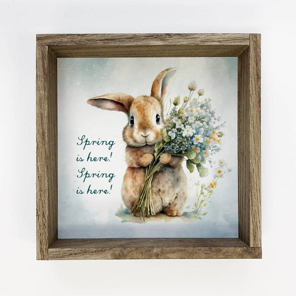 Spring Is Here Bunny - Spring Time Bunny - Wood Framed Art