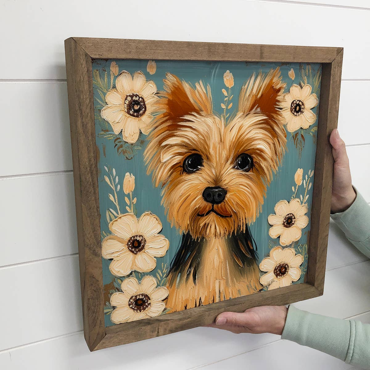 Yorkshire Terrier with Flowers - Dog and Flowers Canvas Art