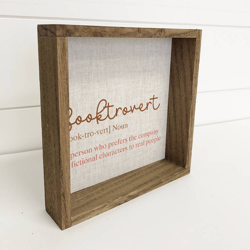 Booktrovert Definition - Funny Book Word Sign - Wood Framed