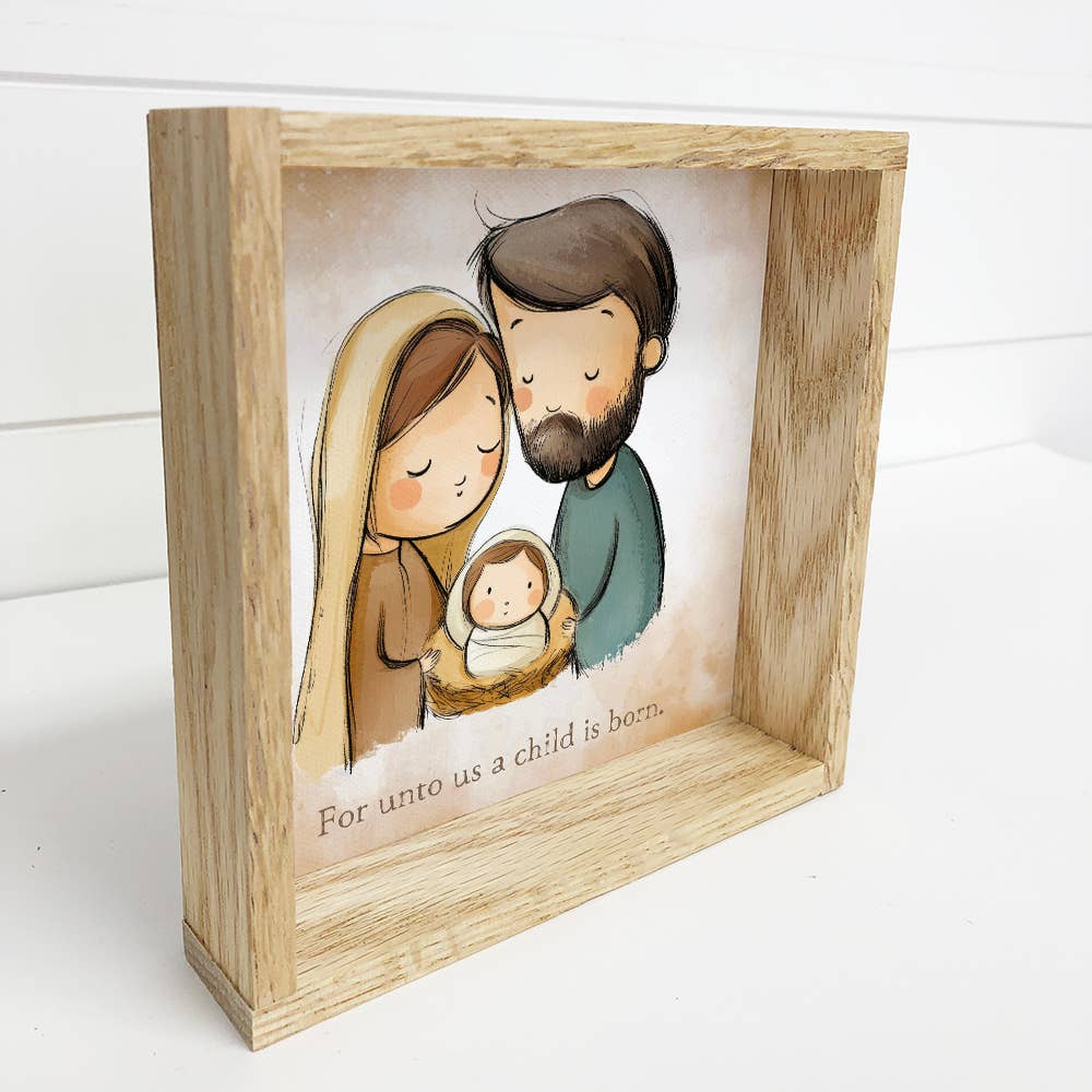 Cute Nativity Mary Joseph Baby Jesus - Nativity Canvas Art