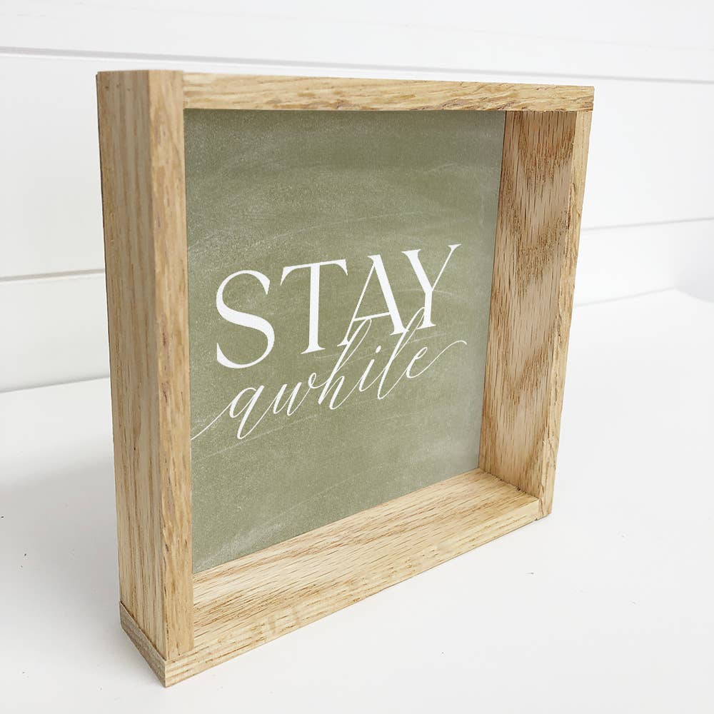 Stay Awhile Small Canvas Wall Art on Green background