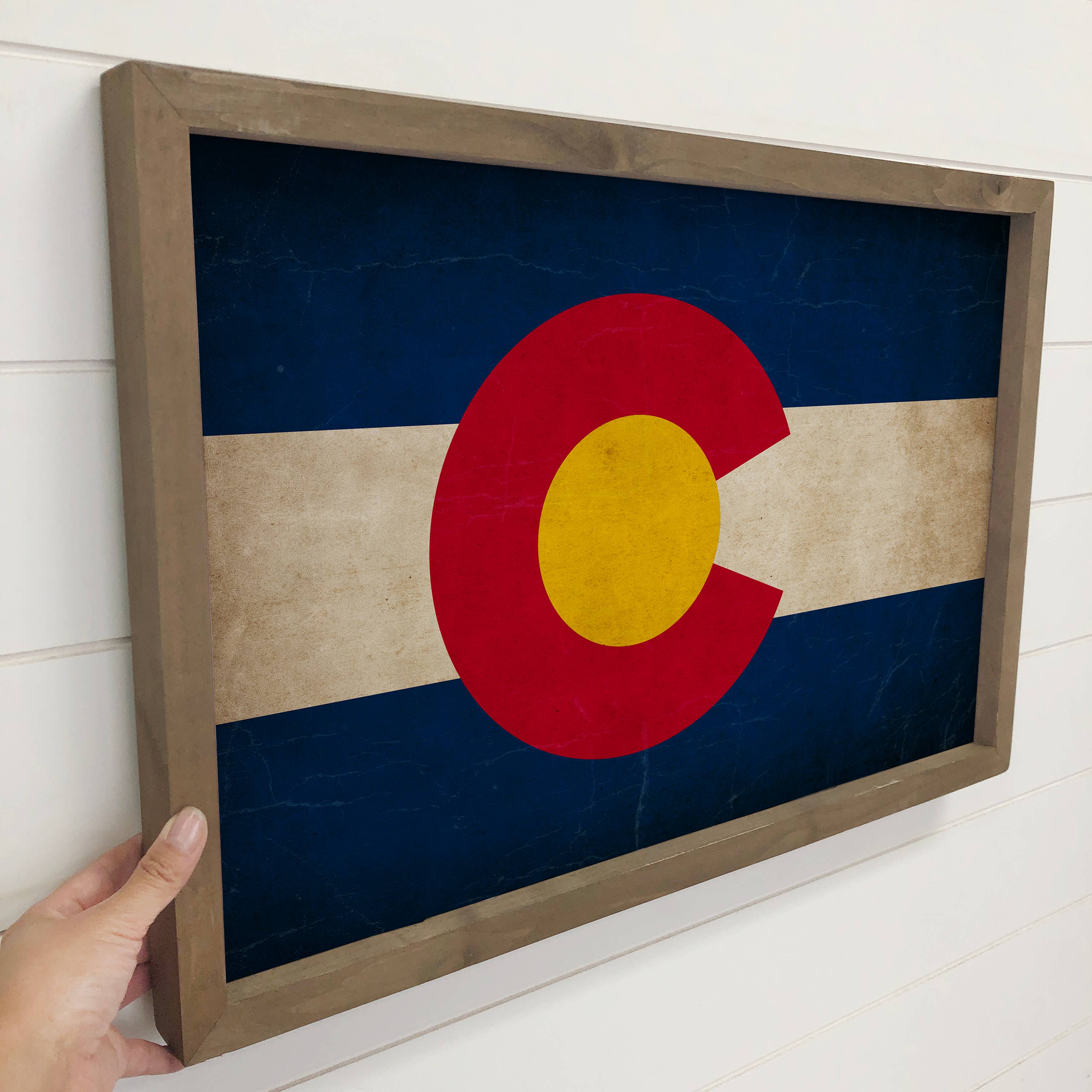 Colorado Vintage Flag-Any State Framed Canvas Art Wood Sign