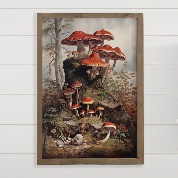 Mushroom Colony - Mushroom Canvas Art - Wood Framed Decor