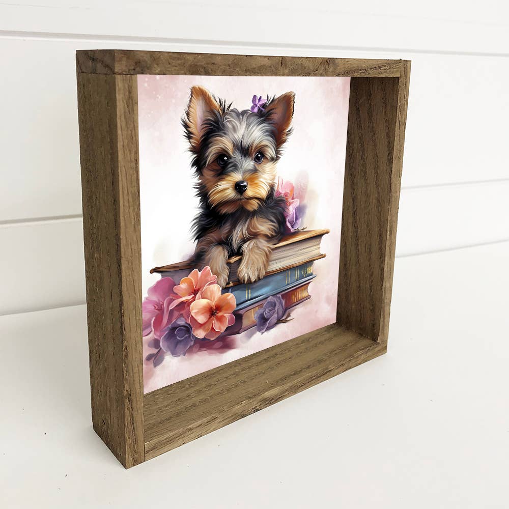 Yorkie Puppy Books - Puppy Canvas Art - Book Wall Art