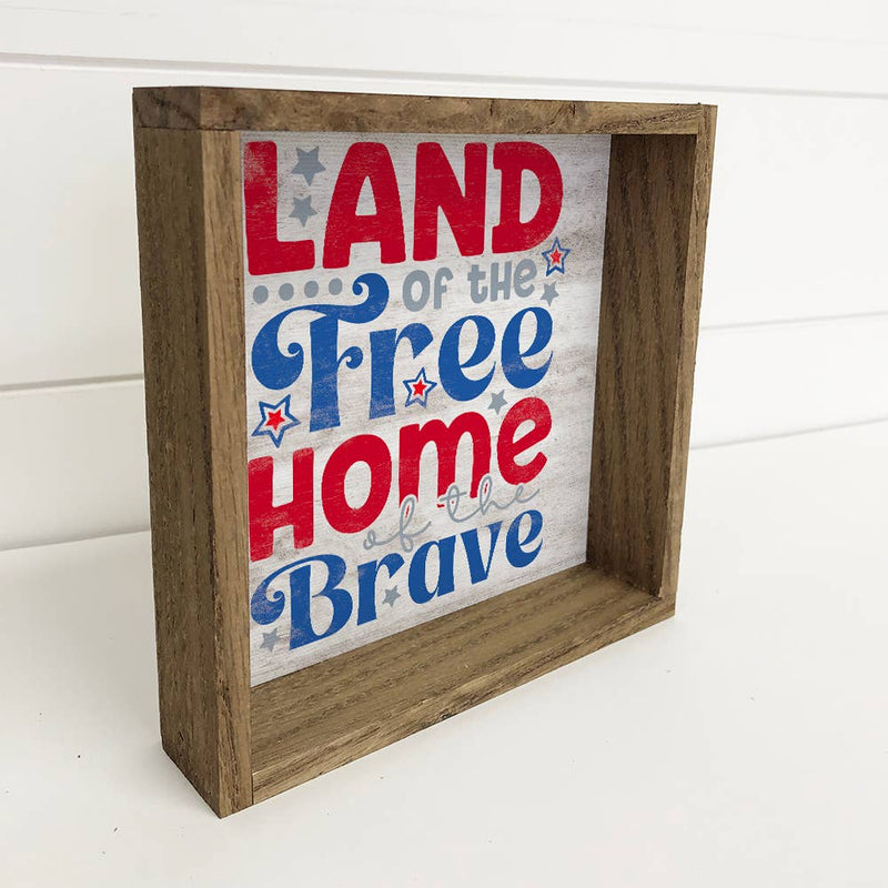 4th of July Land of The Free - Patriotic Word Art - Framed