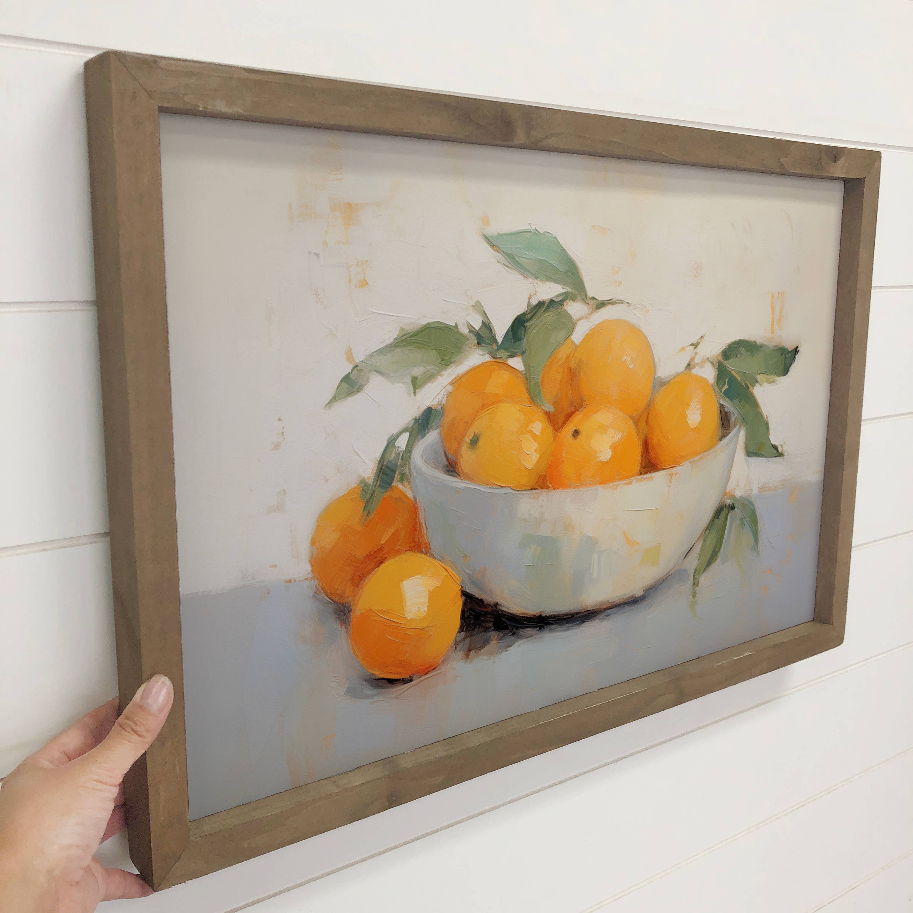 Orange Bowl Painting - Fruit Canvas Art - Wood Framed Decor