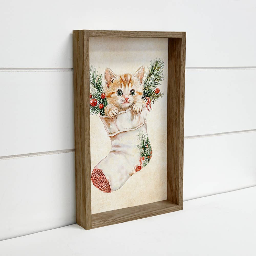 Cat in Christmas Stocking - Cute Animal Christmas Canvas Art