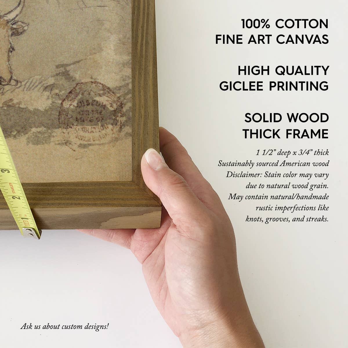 Cows Sketch Antique Watercolor - Cow Canvas Art - Wood Frame