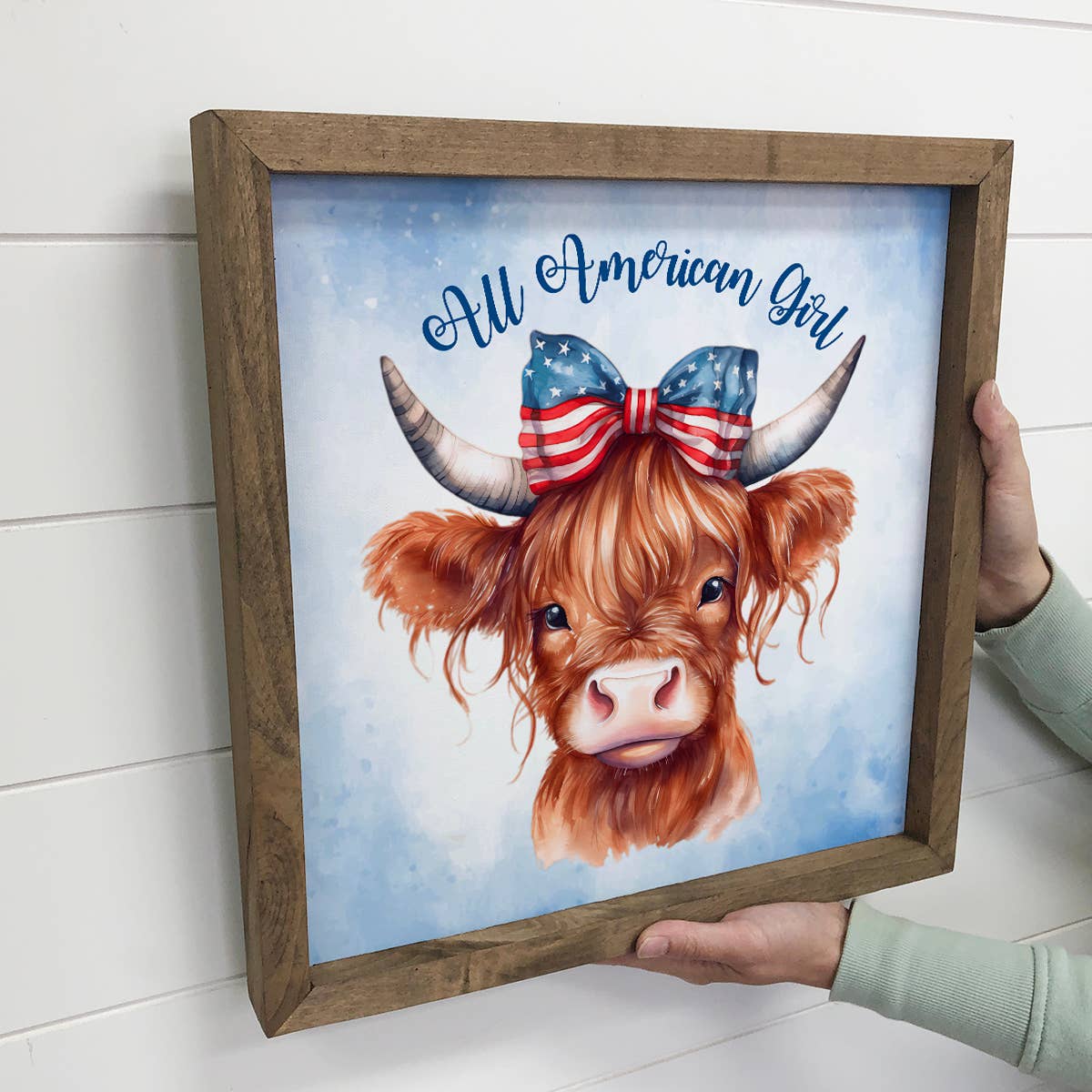 4th of July All American Girl Highland Cow - Patriotic Cow