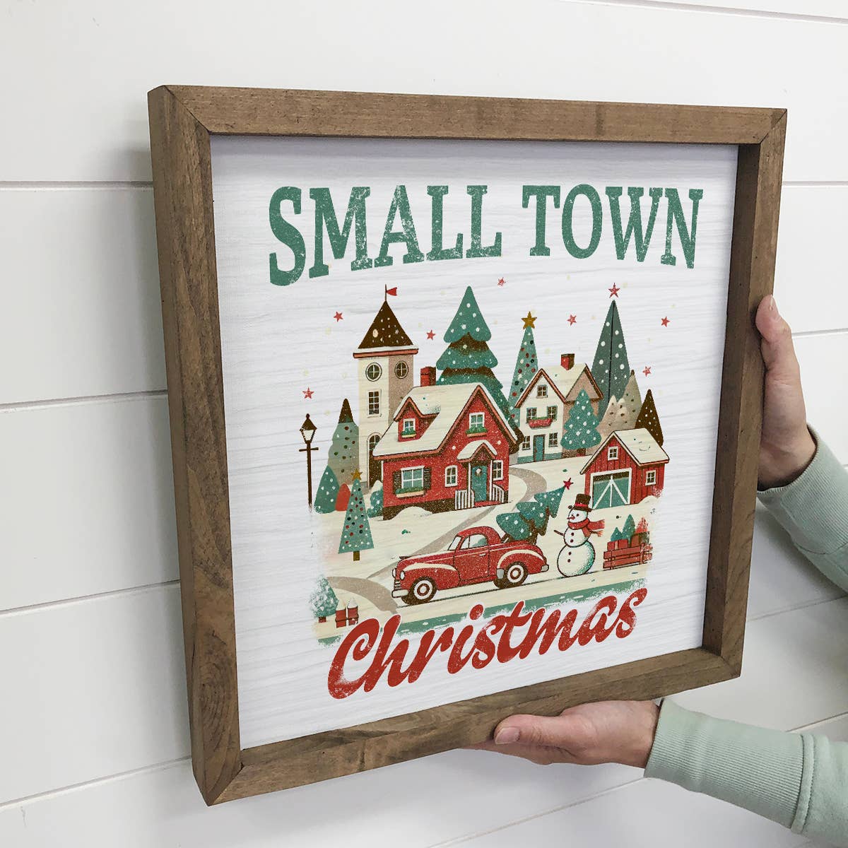 Small Town Christmas - Christmas Canvas Art - Wood Framed