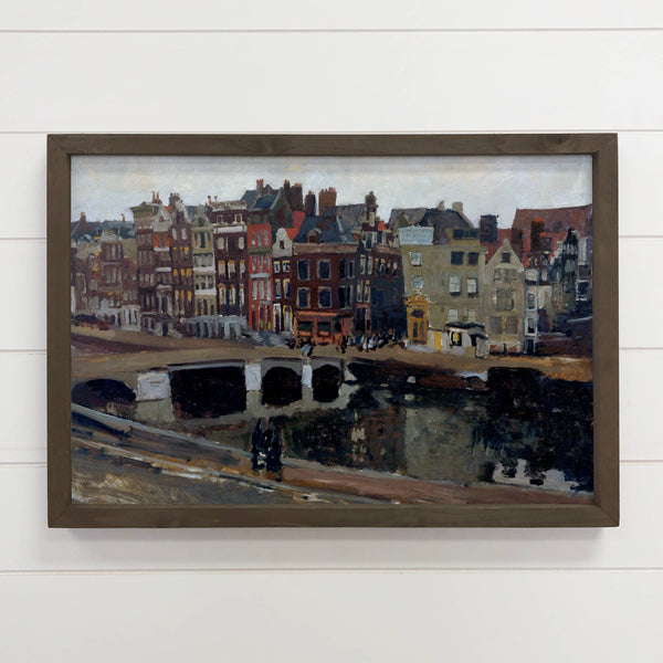 Old Amsterdam - City Landscape Canvas Art - Wood Framed