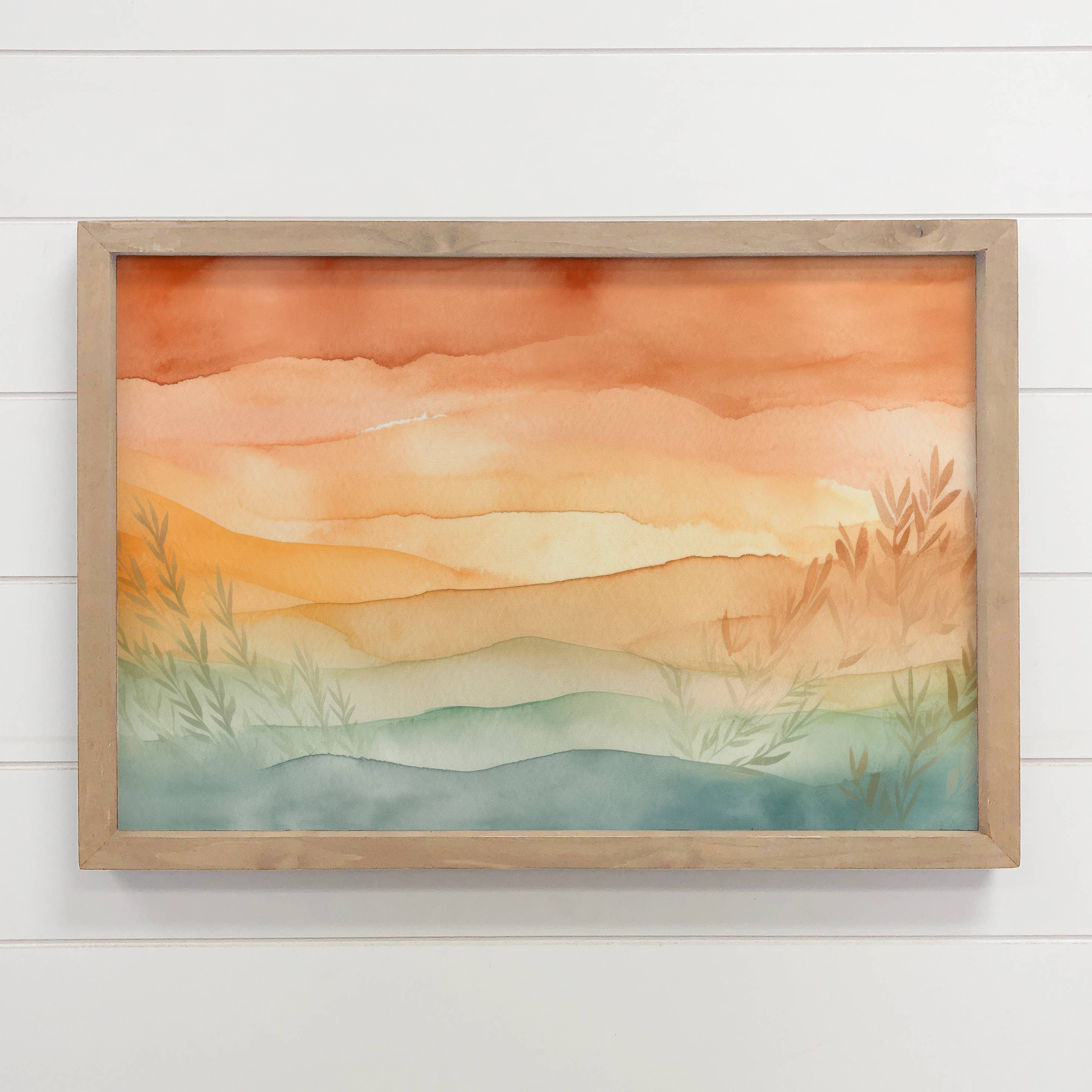 Warm Ombre Field - Framed Nature Watercolor - Farmhouse Art