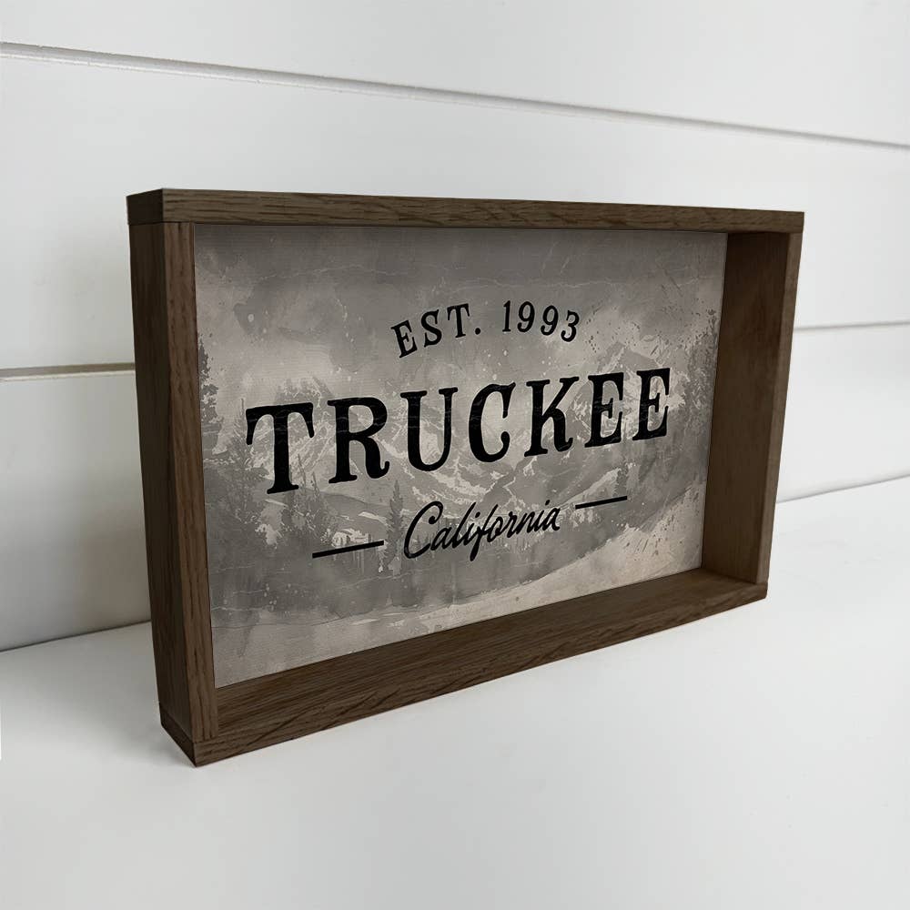 Custom Mountain Town Gray - Cabin Canvas Sign - Wood Framed